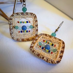 Boho Colorful Folk Craft Wicker & Bead Earrings